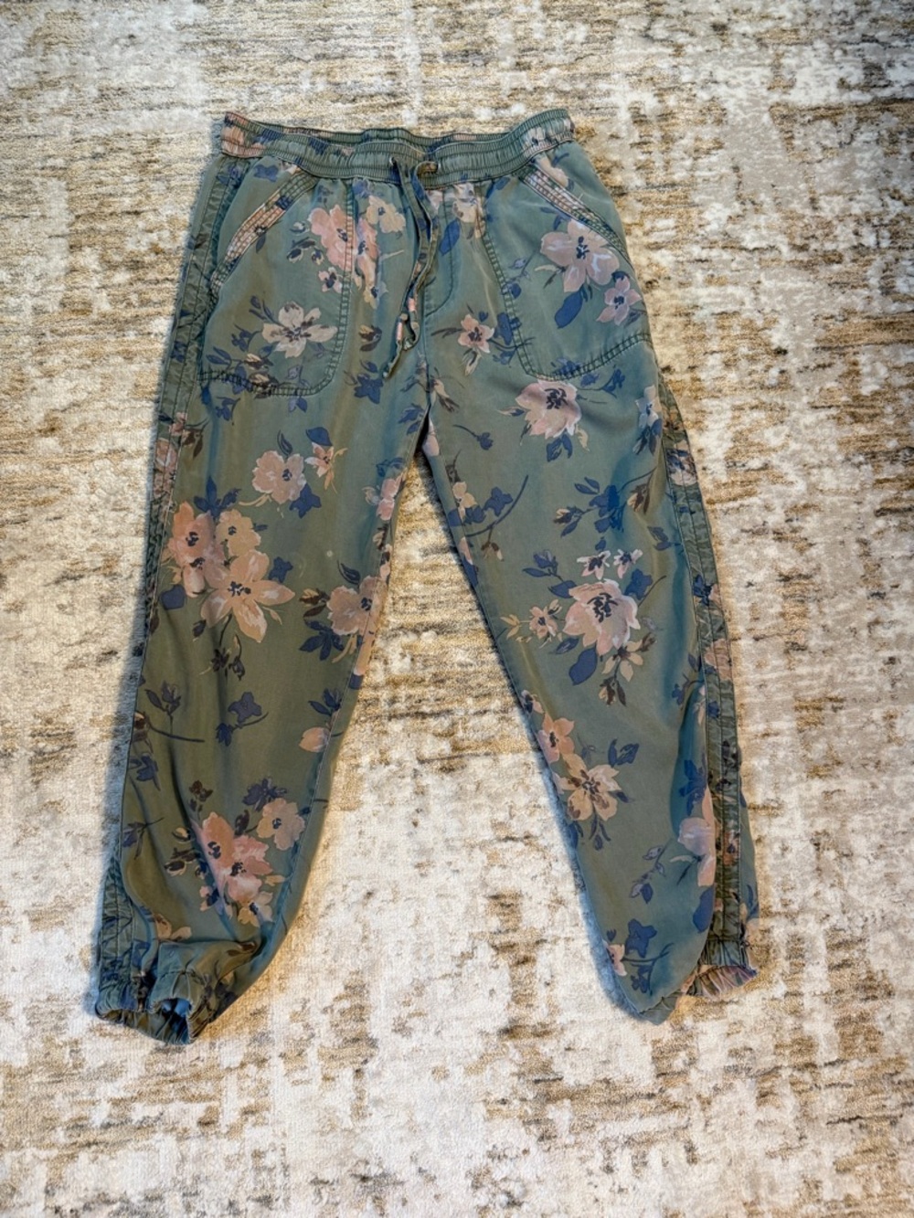 Anthropologie Petite Floral Print Green Lyocell Drawstring Elastic Waist Jogger… - Picture 8 of 11